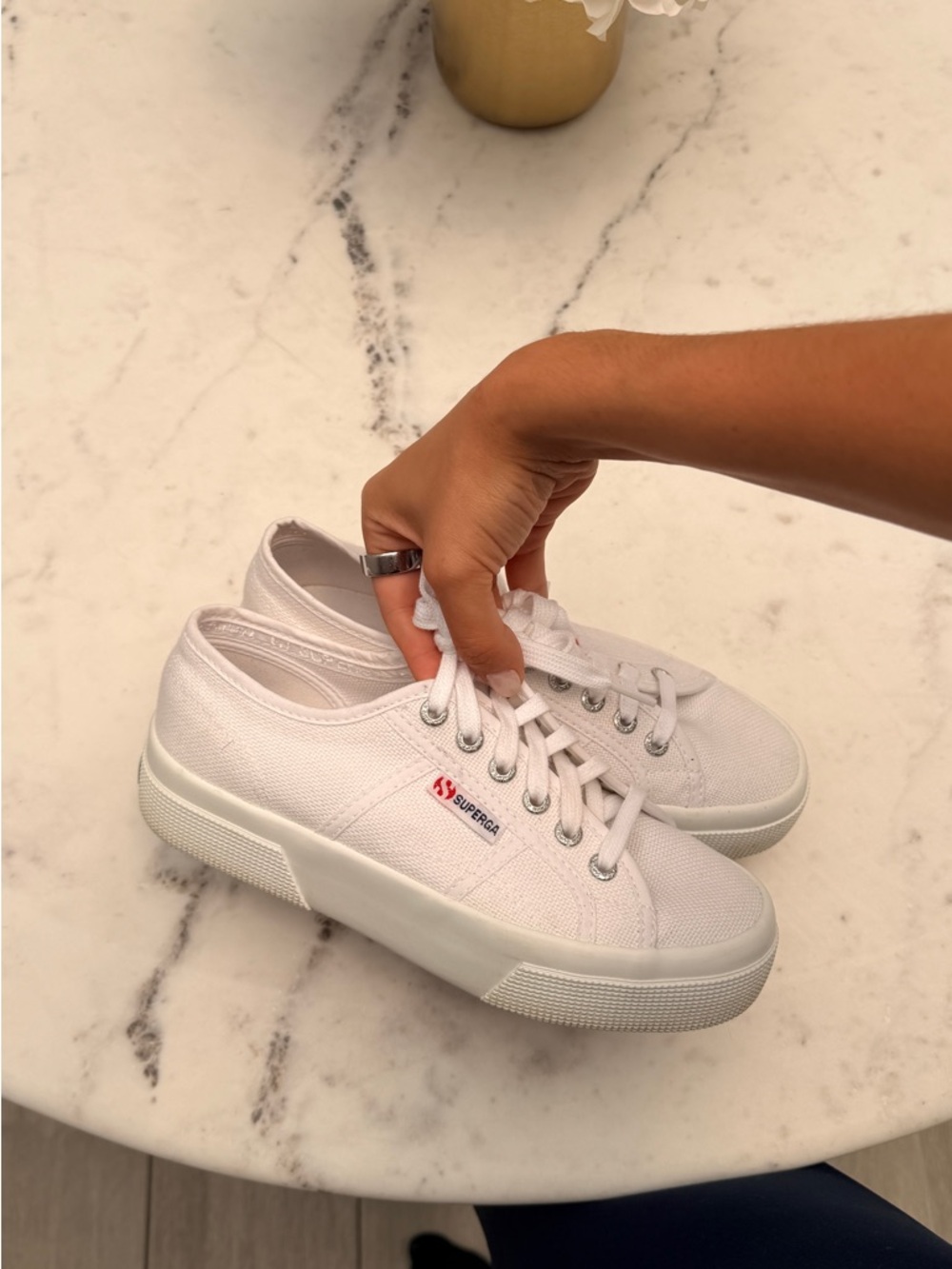 Superga White Low-Top Platform Canvas Sneakers